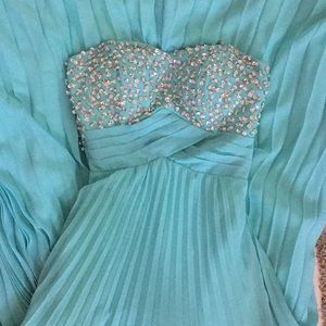 Aqua strapless prom pageant dress